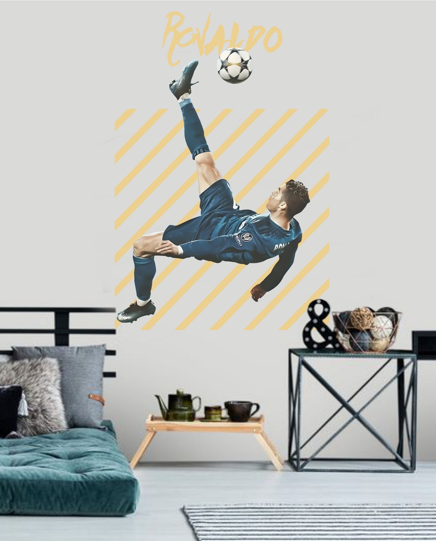 Cristiano Ronaldo Wall Decal Bicycle Kick Wall Mural Sport Star Wall Sticker For Kids Room Decor