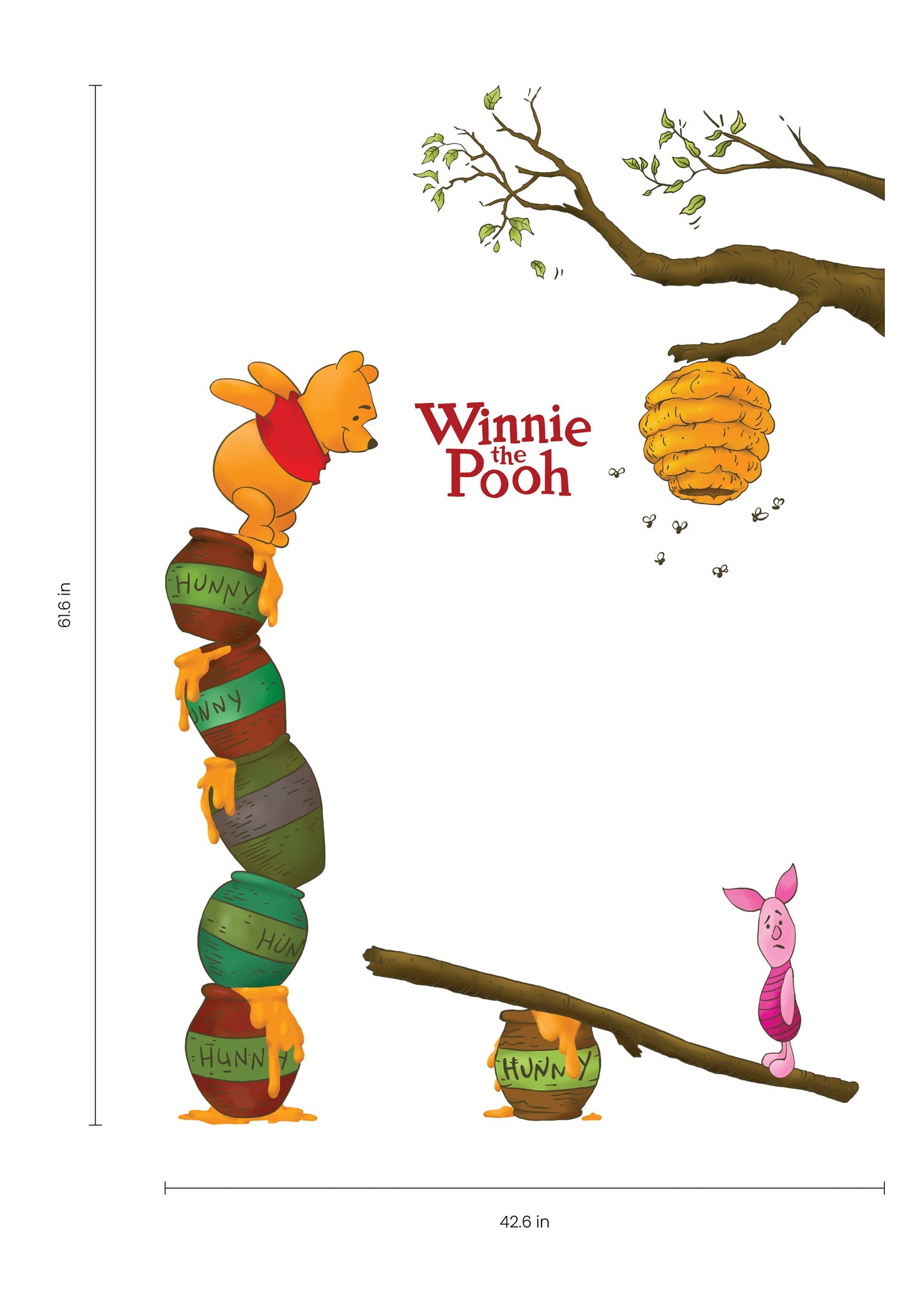 Removable Winnie The Pooh With Piglet Barrel Honeycomb Wall Decal Sticker Wallpaper For kid
