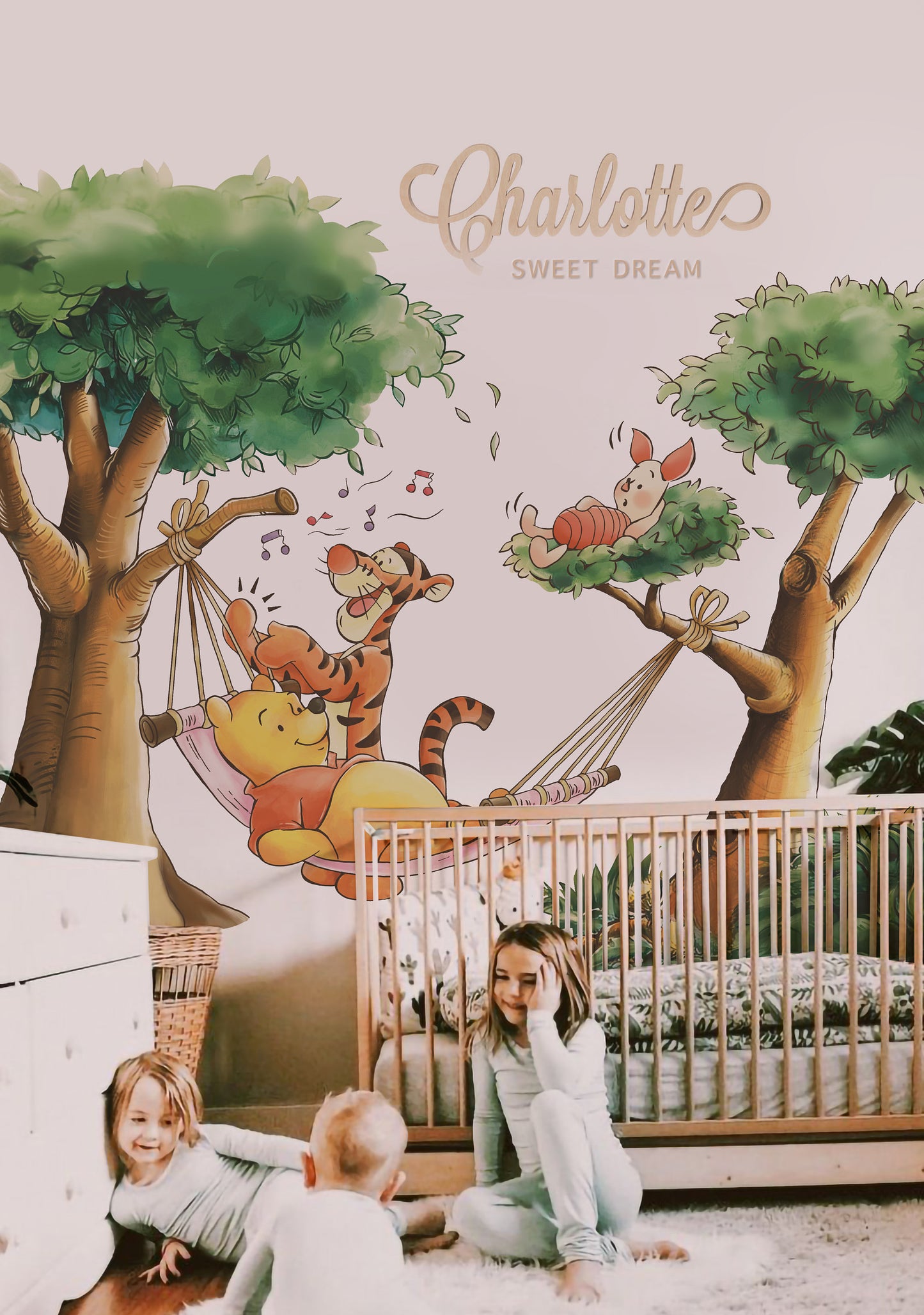 Winnie The Pooh Hammock Tiger And Piglet Wall Decal Sticker Wallpaper for baby and kid room