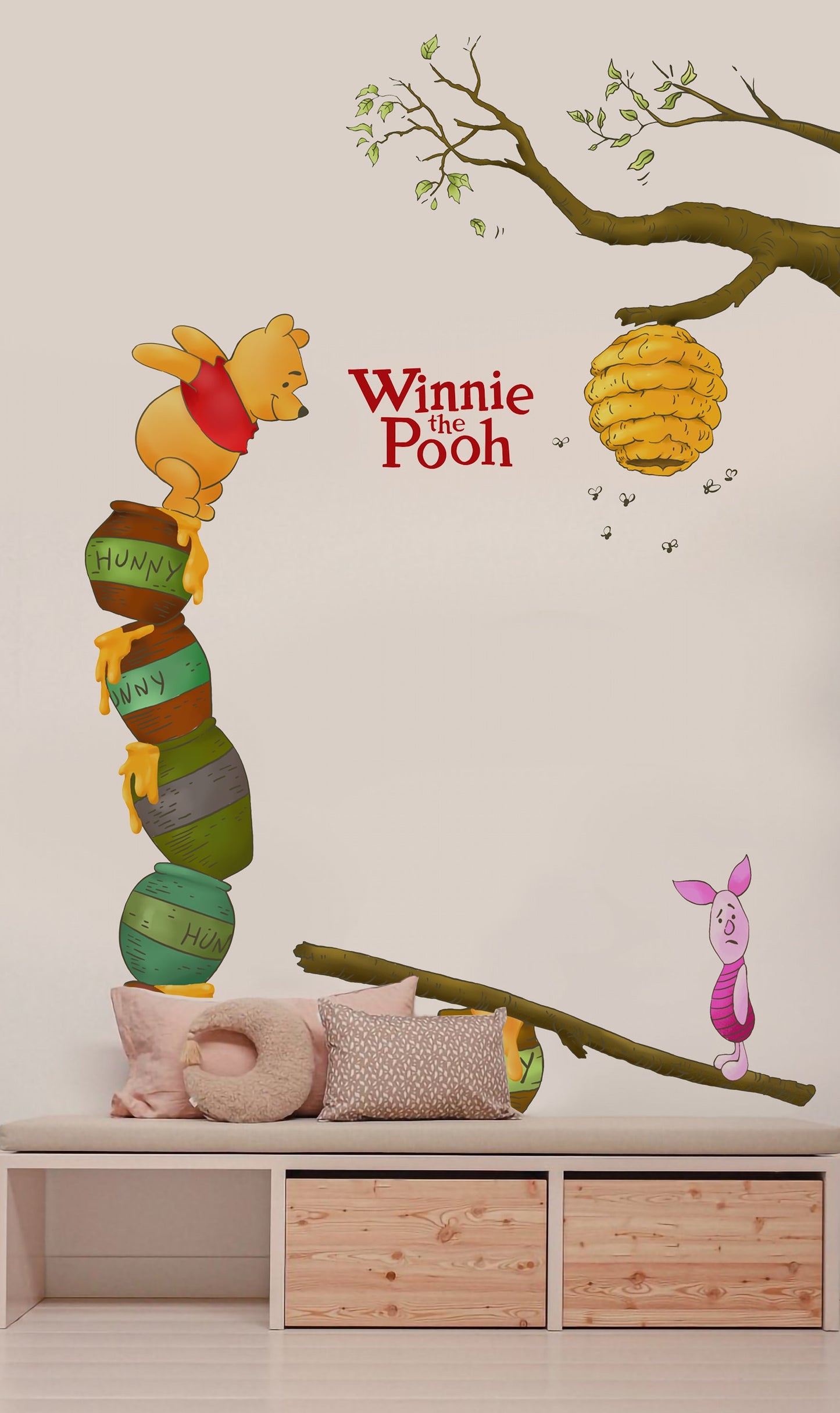 Removable Winnie The Pooh With Piglet Barrel Honeycomb Wall Decal Sticker Wallpaper For kid