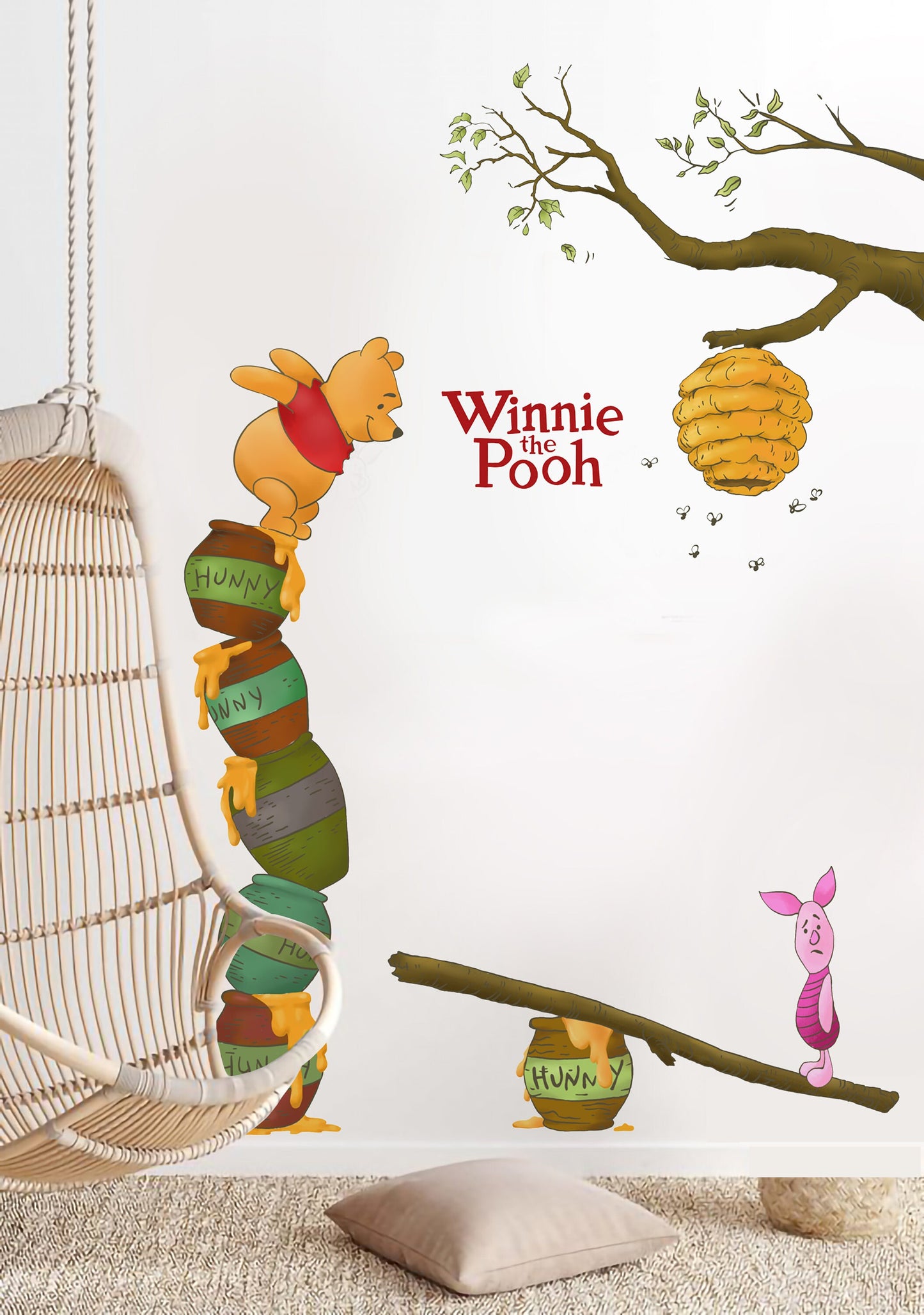 Removable Winnie The Pooh With Piglet Barrel Honeycomb Wall Decal Sticker Wallpaper For kid