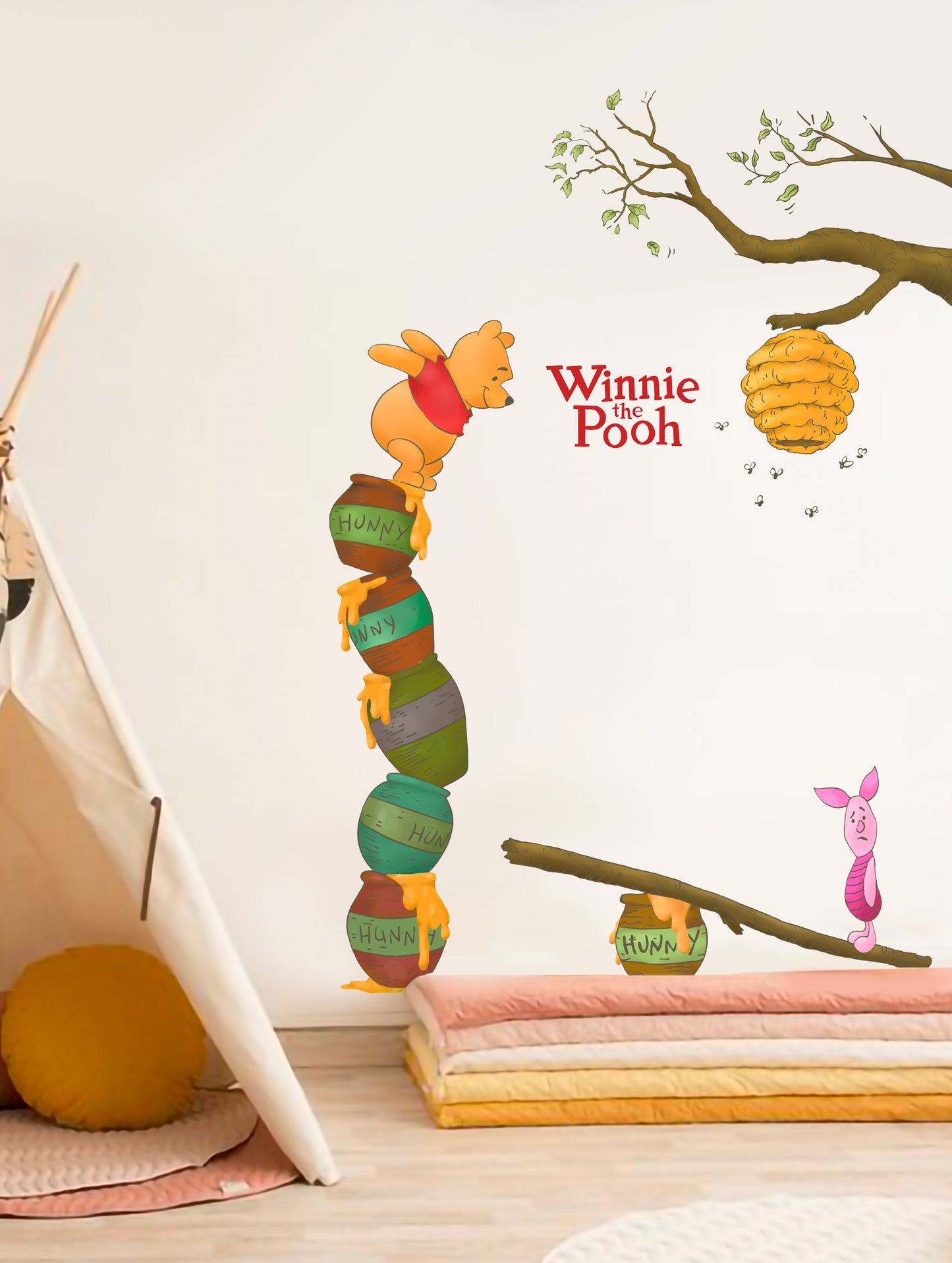 Removable Winnie The Pooh With Piglet Barrel Honeycomb Wall Decal Sticker Wallpaper For kid