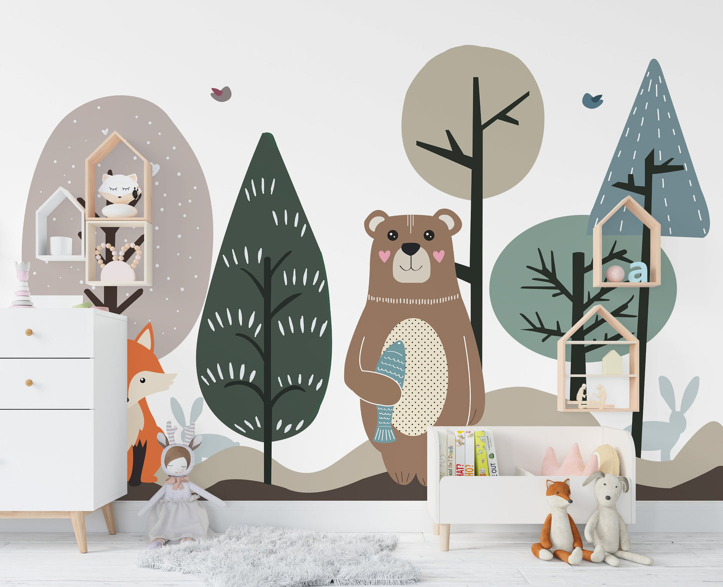 Removable woodland bear and fox wall decal Wall sticker for kid and nursery