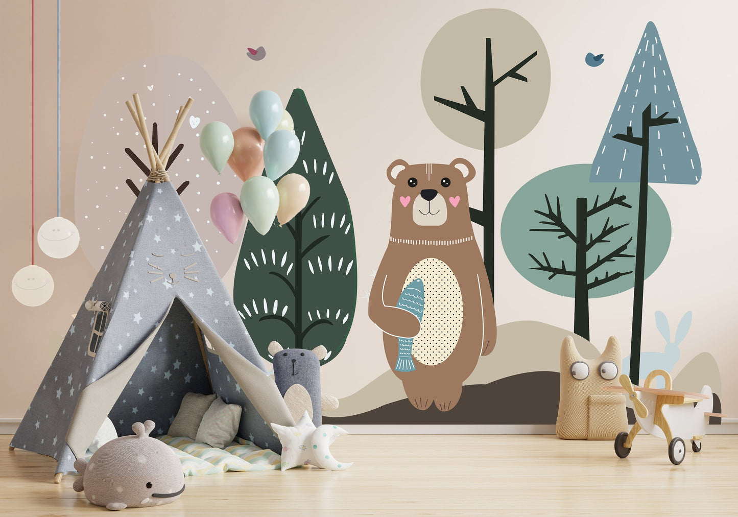 Removable woodland bear and fox wall decal Wall sticker for kid and nursery