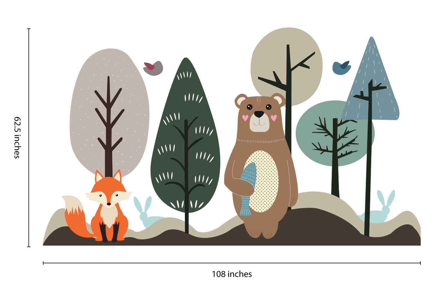 Removable woodland bear and fox wall decal Wall sticker for kid and nursery