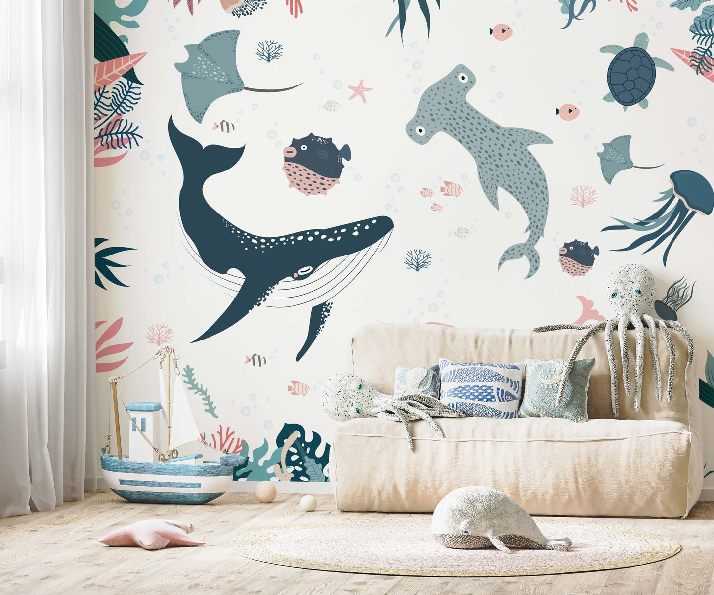 Underwater World Whale decal Shark sticker and Monsoon Monoceros Wall Decal Wallpaper For Kid Room Home Decor Decals