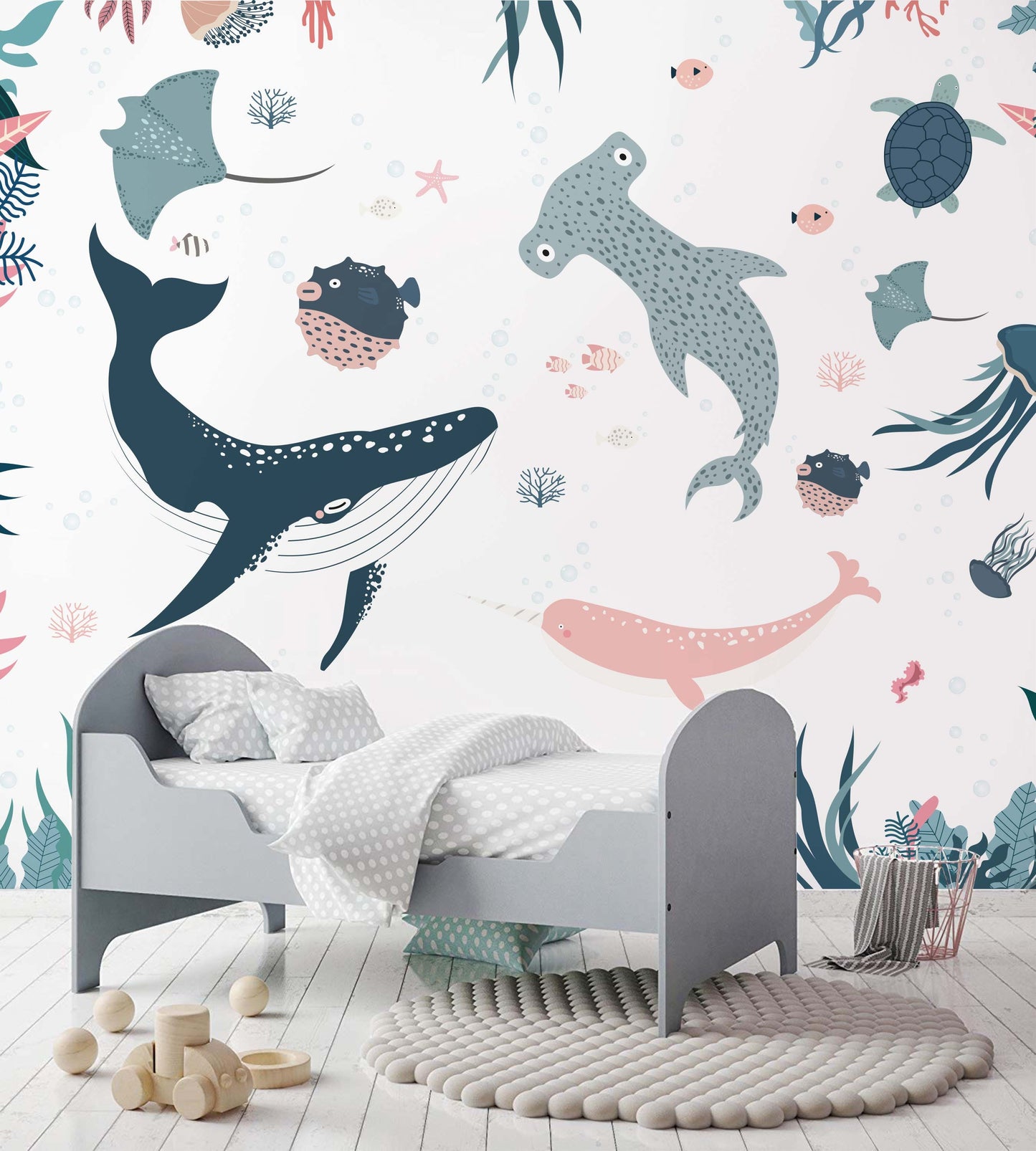 Underwater World Whale decal Shark sticker and Monsoon Monoceros Wall Decal Wallpaper For Kid Room Home Decor Decals