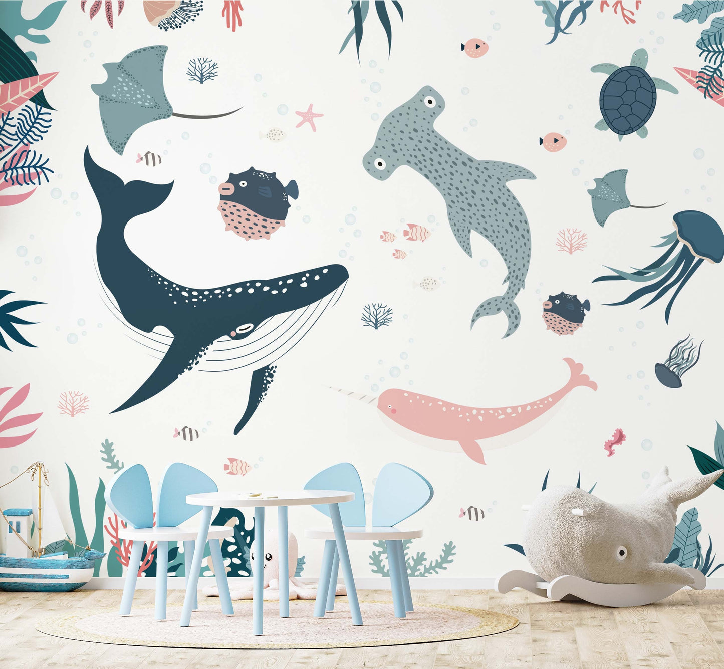 Underwater World Whale decal Shark sticker and Monsoon Monoceros Wall Decal Wallpaper For Kid Room Home Decor Decals