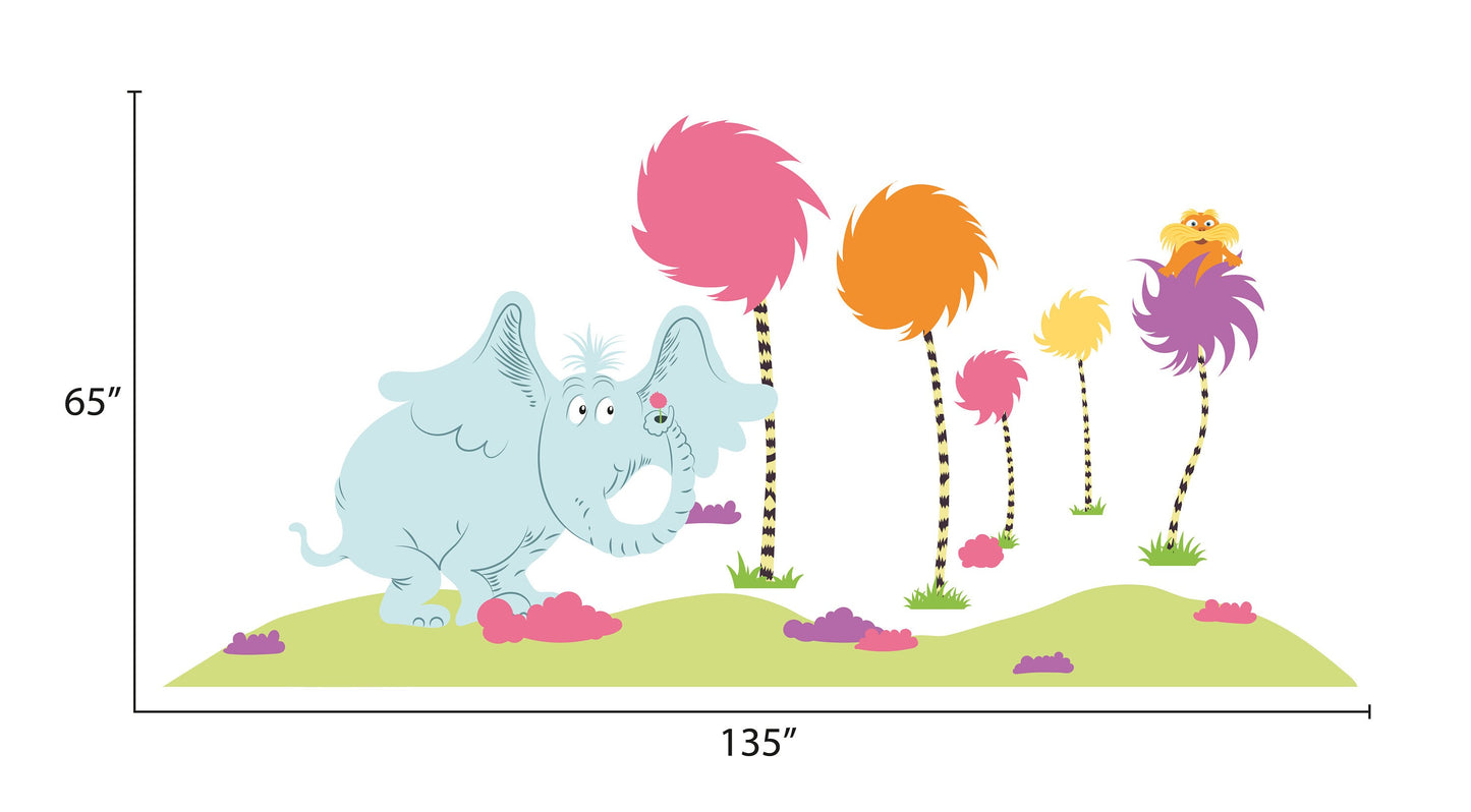 Dr Seuss Decal Truffula Tree Wall Art Horton the Elephant Wall Decal Colorfull Tree Nursery Wall Sticker