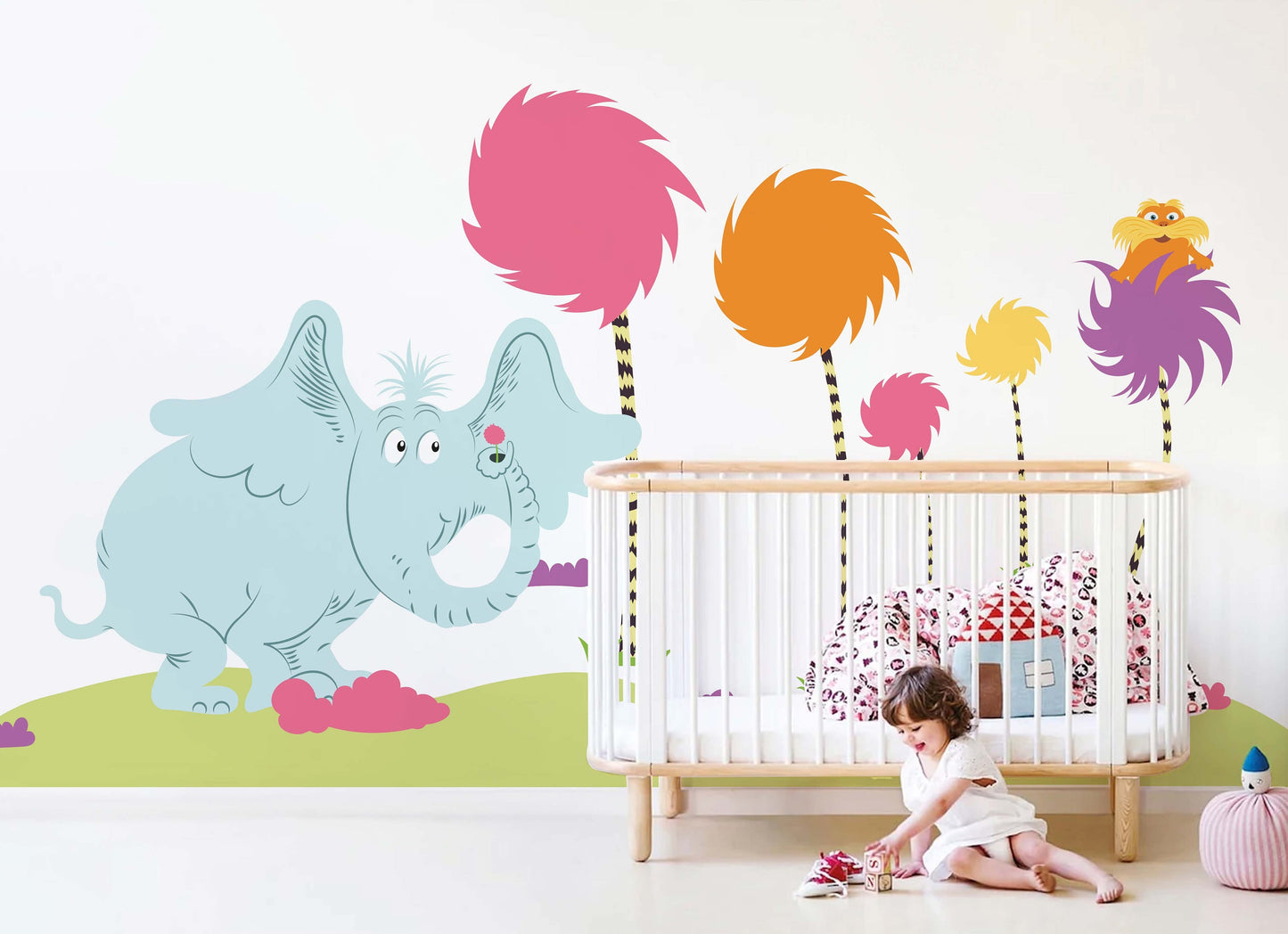 Dr Seuss Decal Truffula Tree Wall Art Horton the Elephant Wall Decal Colorfull Tree Nursery Wall Sticker