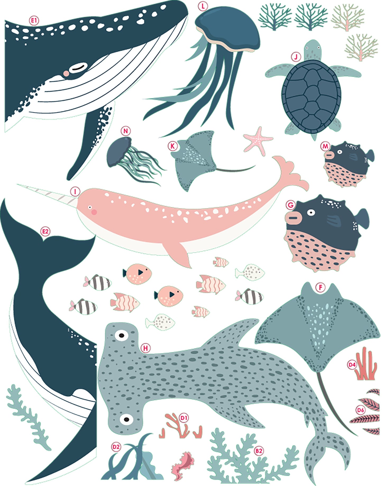 Underwater World Whale decal Shark sticker and Monsoon Monoceros Wall Decal Wallpaper For Kid Room Home Decor Decals