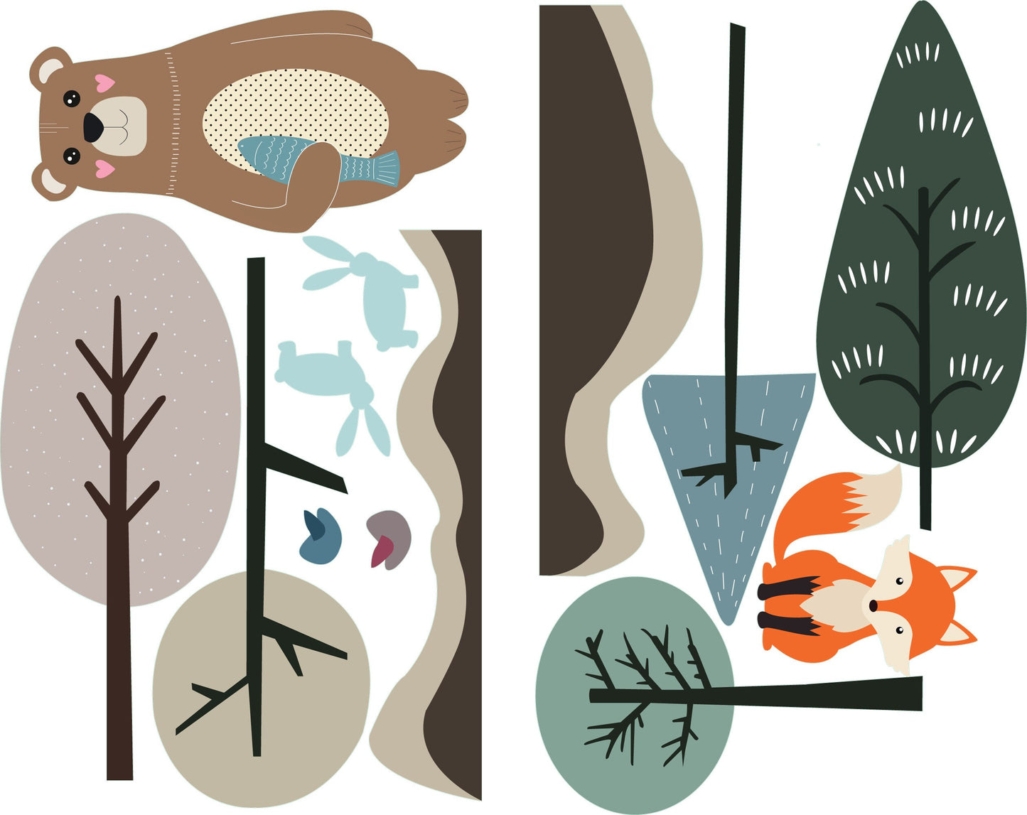 Removable woodland bear and fox wall decal Wall sticker for kid and nursery
