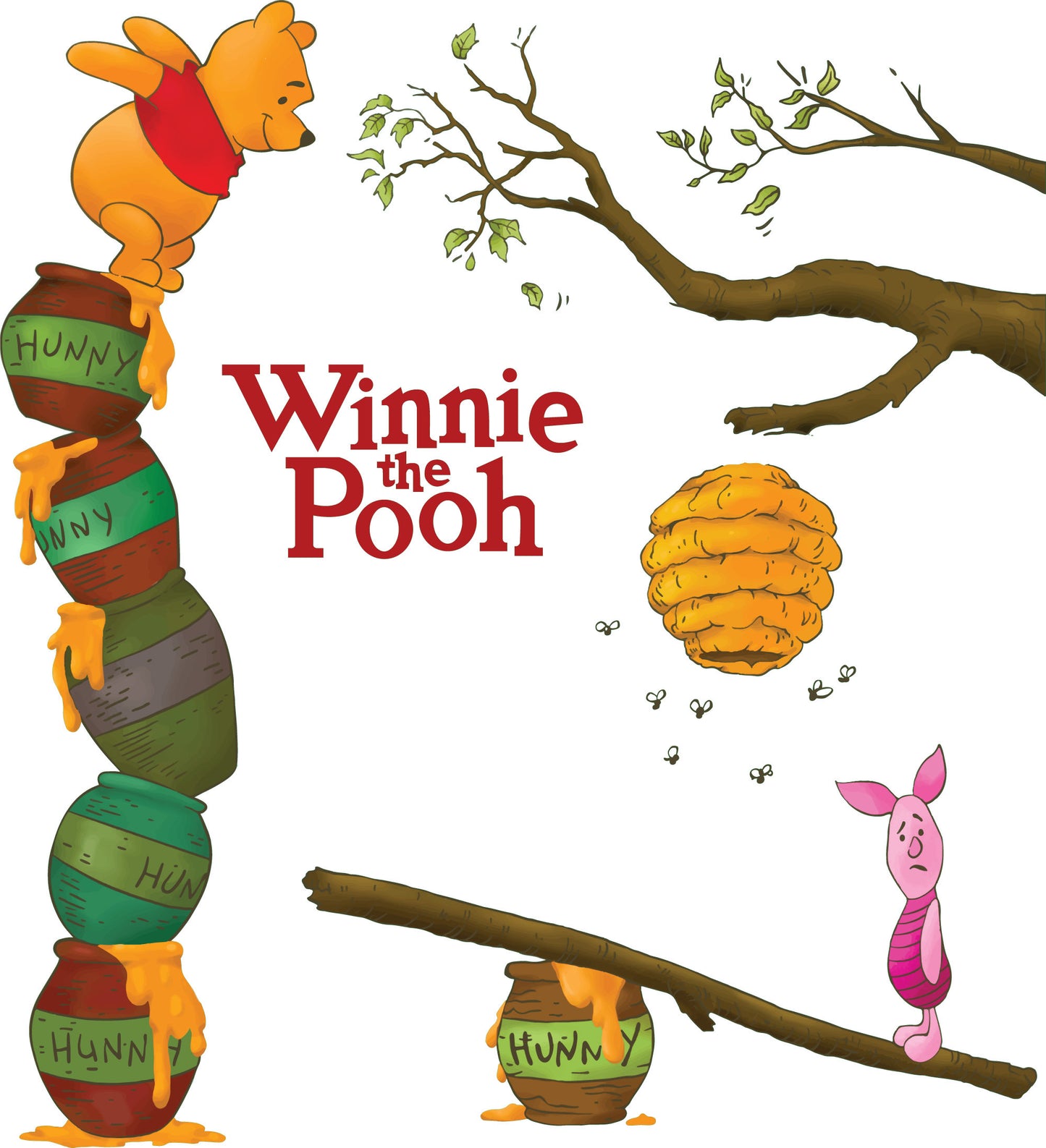 Removable Winnie The Pooh With Piglet Barrel Honeycomb Wall Decal Sticker Wallpaper For kid