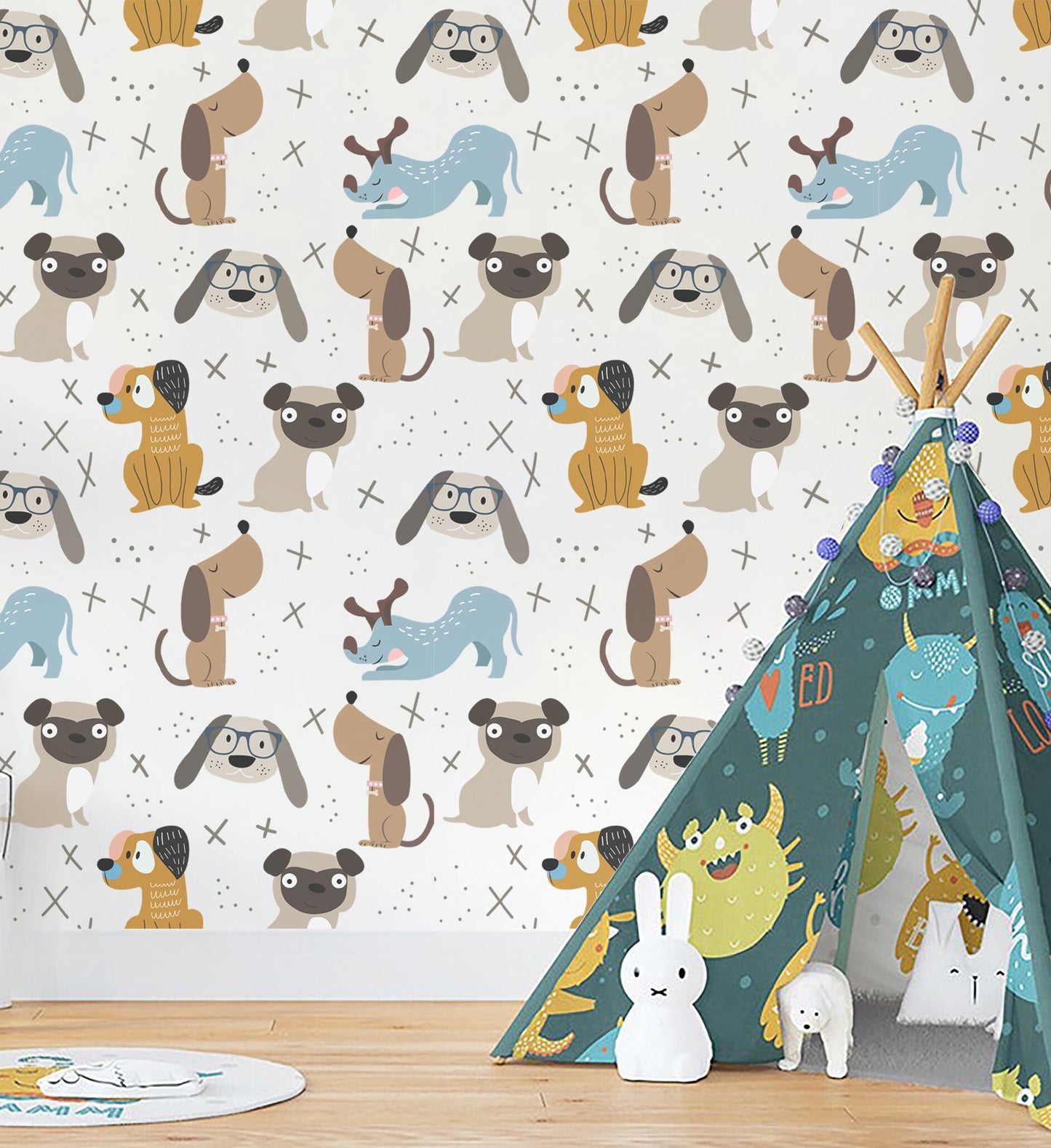 Peel And Sticker Vinyl Decal Puppy Dog Wallpaper Wall Decal Sticker Art Doggie Wall Mural For Baby Nursery And Kid Room Decor