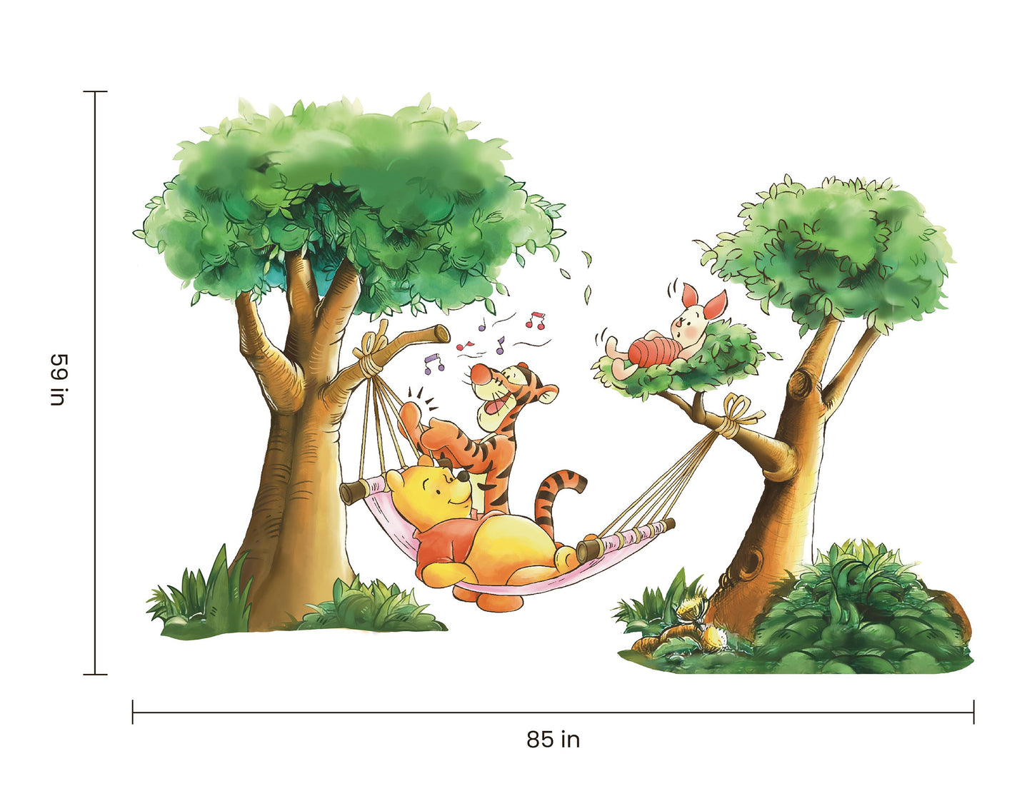 Winnie The Pooh Hammock Tiger And Piglet Wall Decal Sticker Wallpaper for baby and kid room