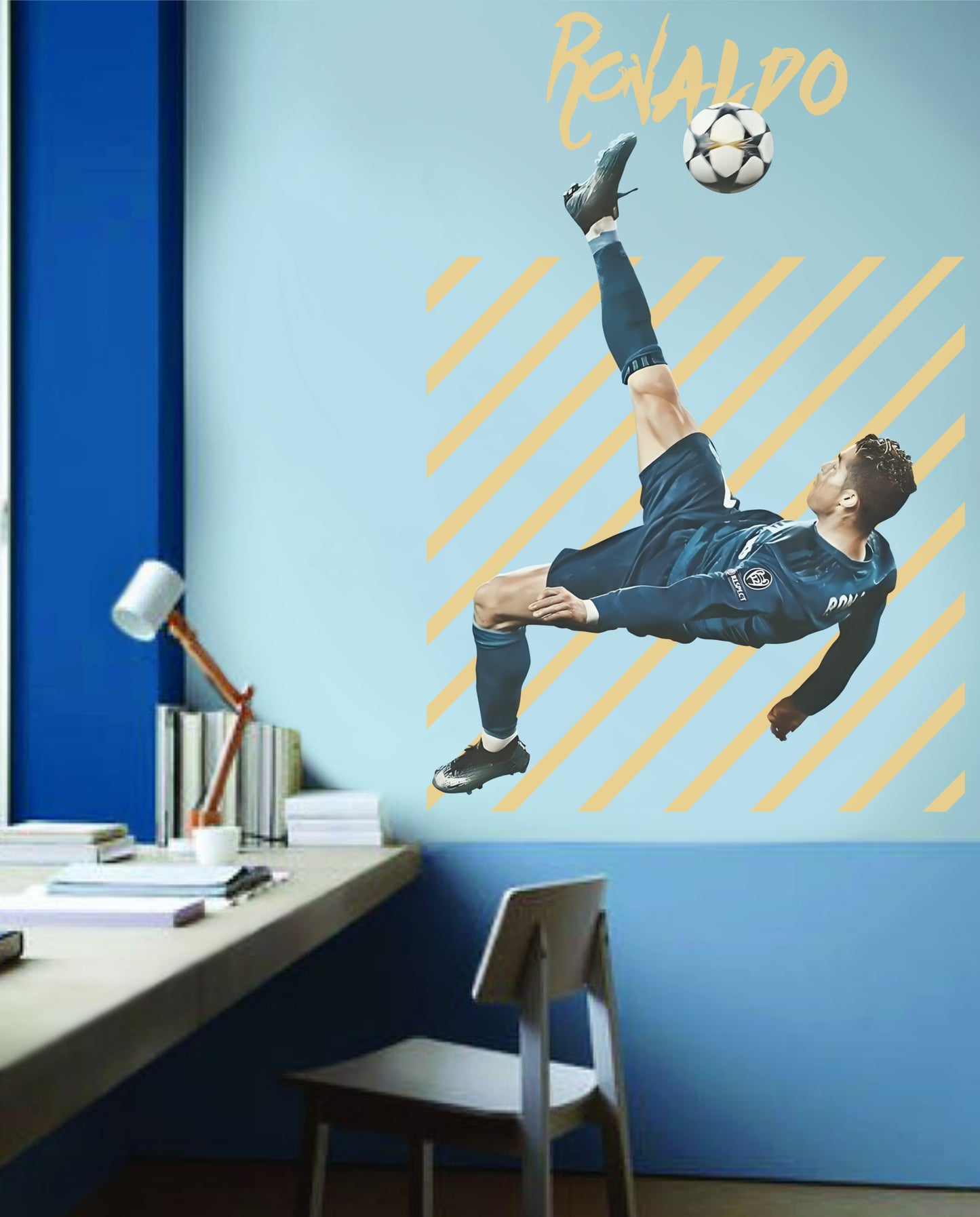 Cristiano Ronaldo Wall Decal Bicycle Kick Wall Mural Sport Star Wall Sticker For Kids Room Decor