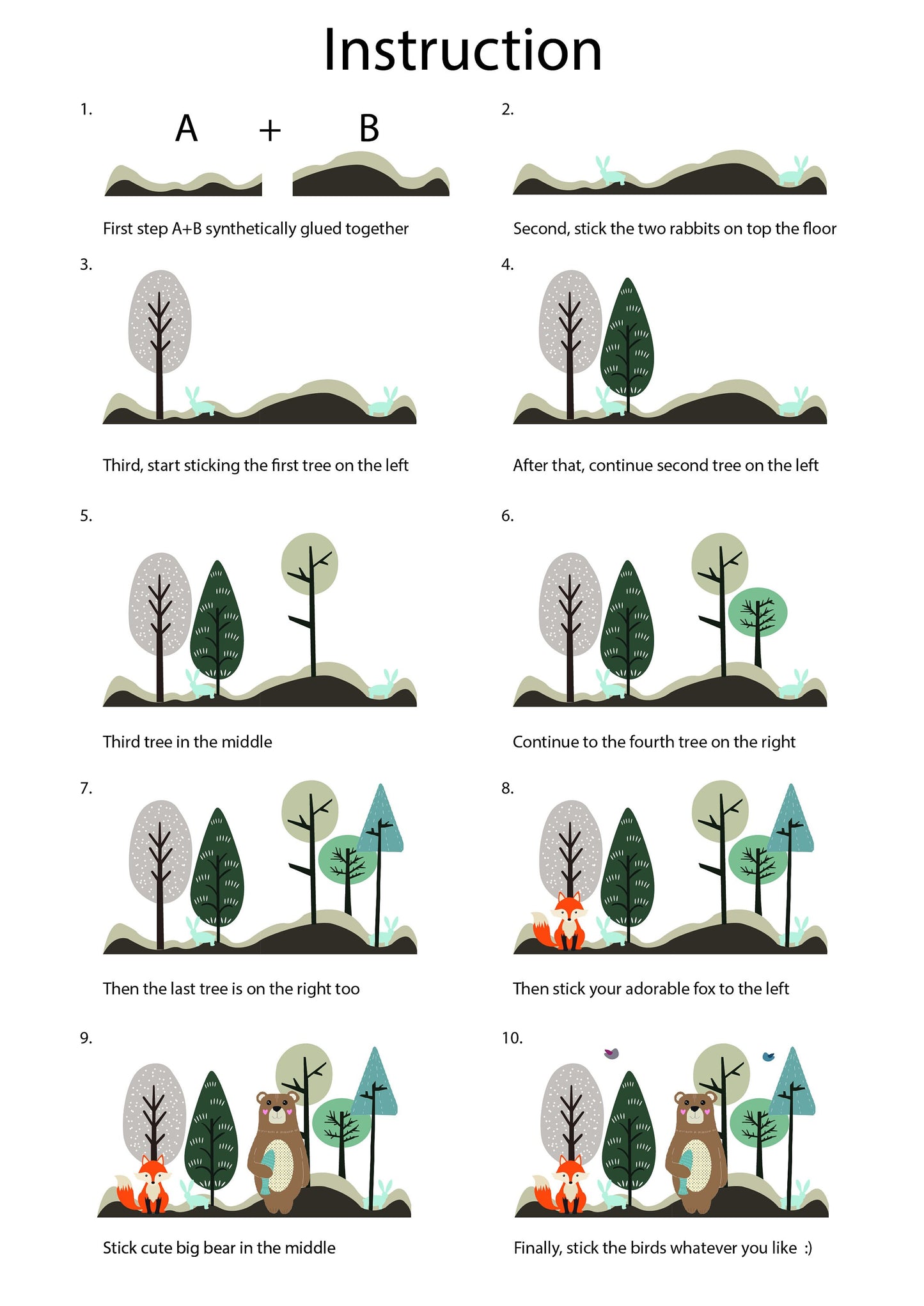Removable woodland bear and fox wall decal Wall sticker for kid and nursery