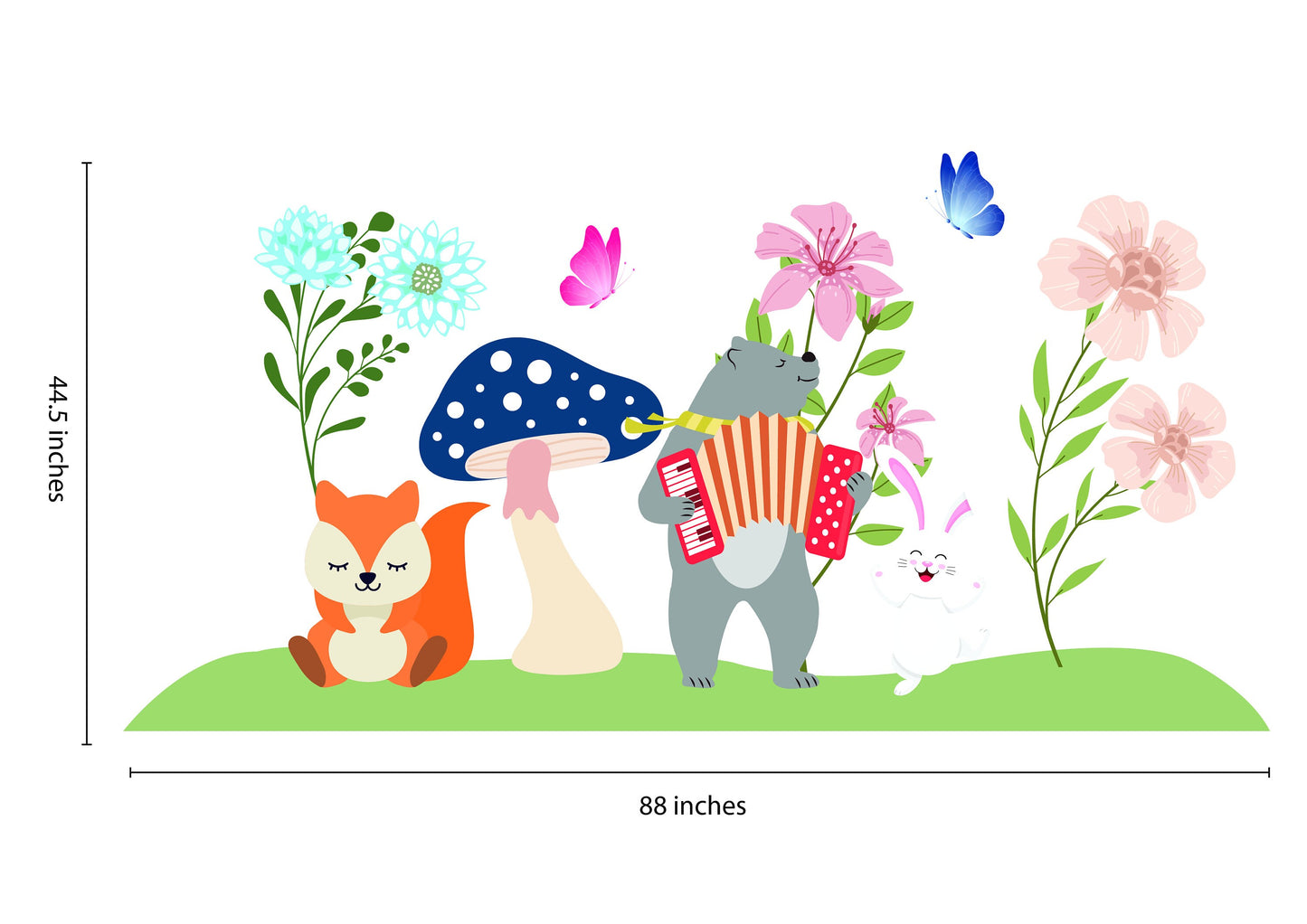bear wall mural playing music wall sticker in spring forest wall decal kids wallpaper wall decal nursery and kid room decor