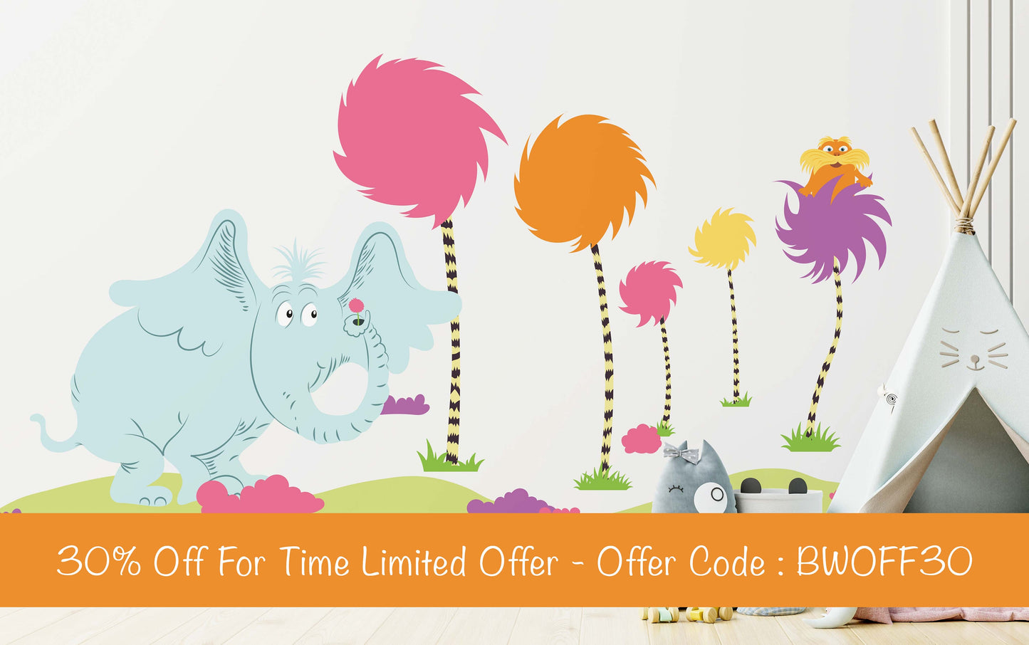 Dr Seuss Decal Truffula Tree Wall Art Horton the Elephant Wall Decal  Colorfull Tree Nursery Wall Sticker